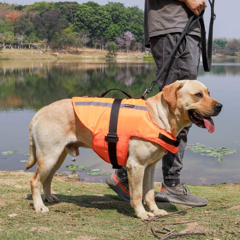 Dog Life Preserver Dog Life Jacket Dog Life Vest Dog Floatation Swimming Vest (Orange 2021, Large)