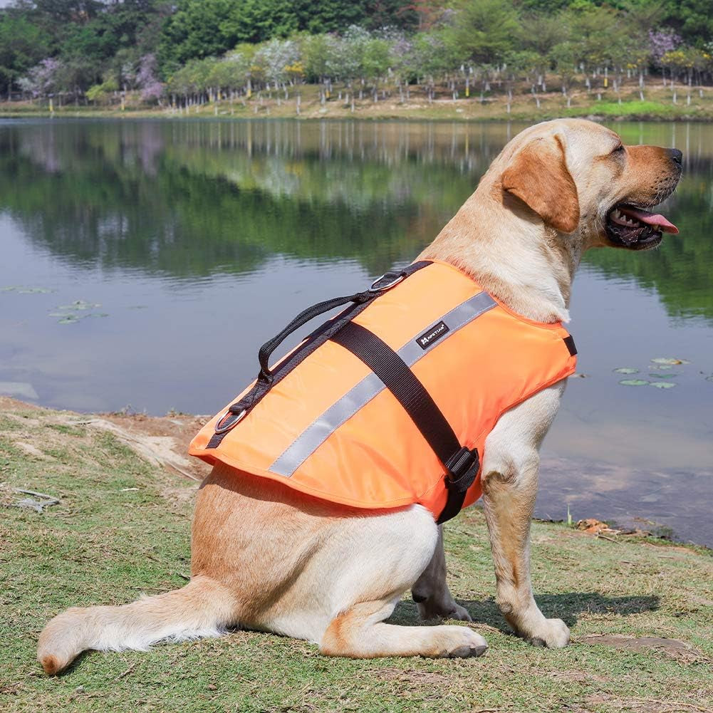 Dog Life Preserver Dog Life Jacket Dog Life Vest Dog Floatation Swimming Vest (Orange 2021, Large)